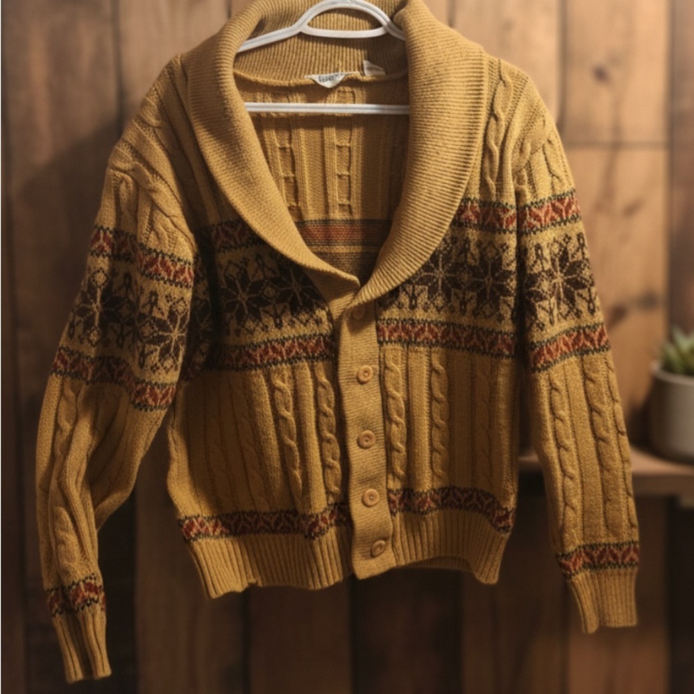 1970s Vintage Mustard Cozy Cardigan Sweater - Picture 2 of 4